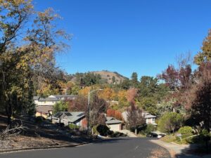 Residential street in Walnut Creek, CA, near undeveloped hills